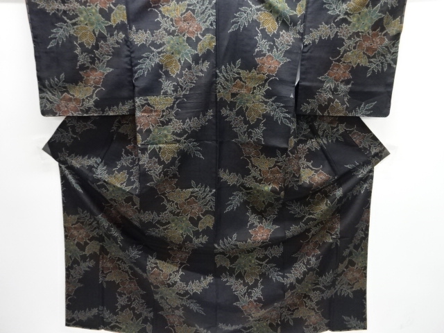 JAPANESE KIMONO / UNUSED / SILK / TOKAMACHI TSUMUGI / WOVEN FLORAL PLANTS